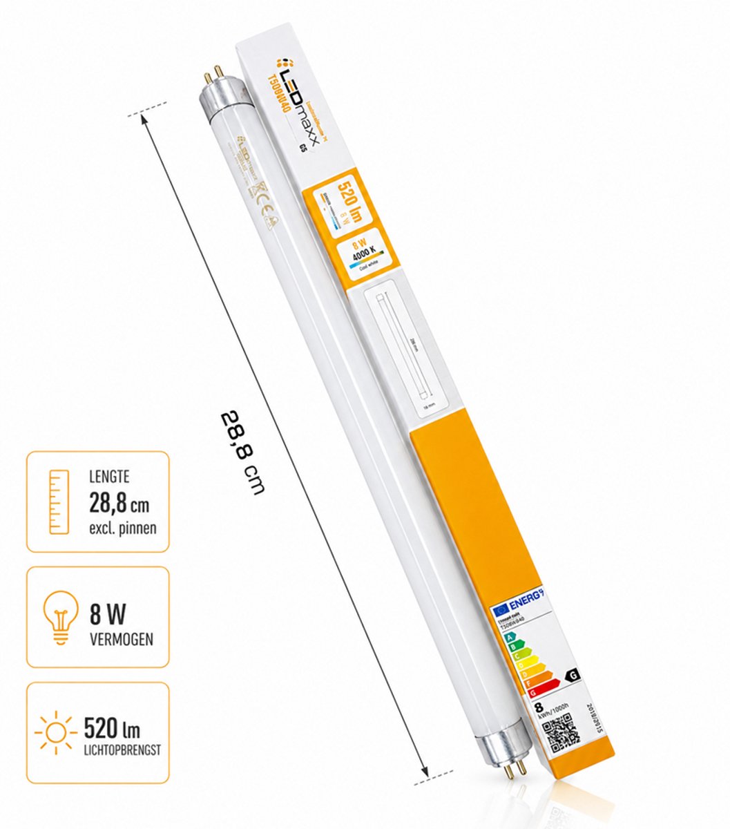 LEDmaxx TL Lamp T5 HE 288mm 8W/840 - G5 - Energiezuinige TL-buis - 520lm - 4000K - Neutraal Wit Licht — cadeau in Cadeau-ideeën - foto 6