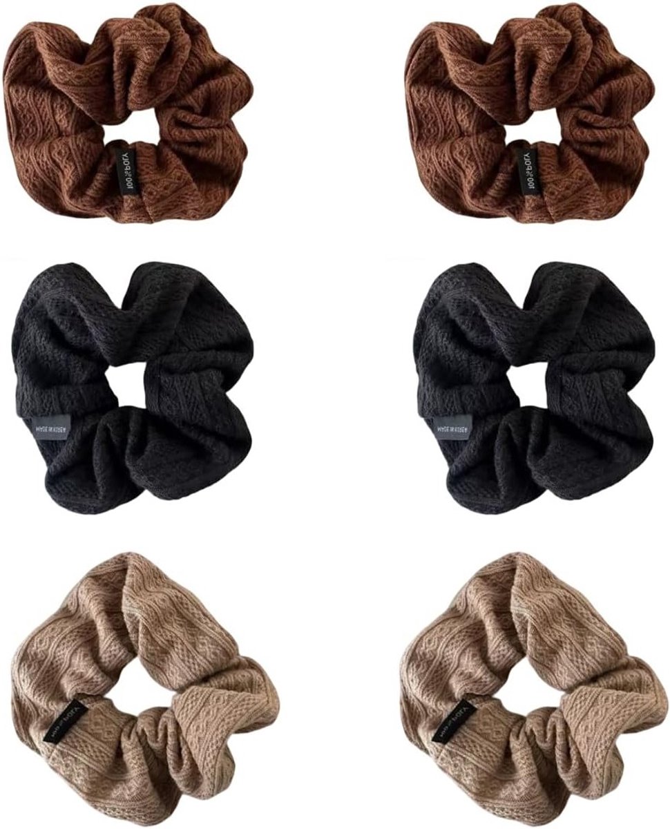 Set van 6 Dikke Elastische Haarbanden voor Vrouwen, Retro Gehaakte Haaraccessoires en Clips