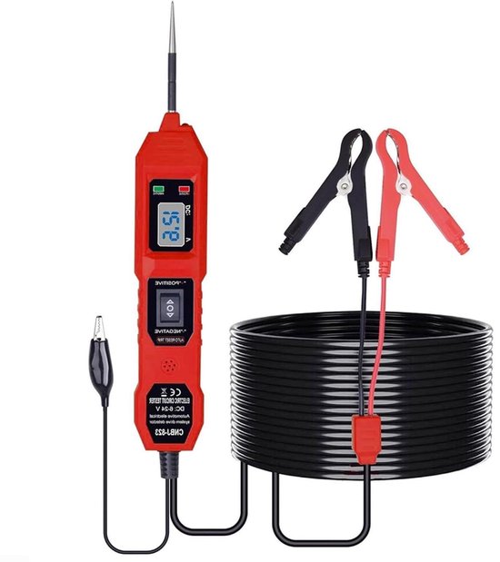 Multifunctionele autospanningstester, 3,5-36 V, met 4,5 m kabel, digitaal display voor accu, polariteit, kortsluiting, elektrische tester voor auto's, vrachtwagens, diagnose (rood)