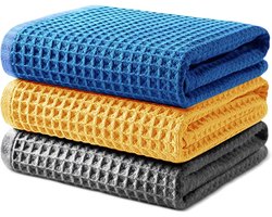 Microvezel Reinigingsdoeken - Poetsdoeken Set - Streeploos Reinigen - Zeer Absorberend - 40x40CM 3 Stuks - Grijs Blauw Oranje
