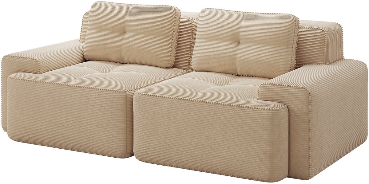 Merax Frameloze Cloudbank 2-Zits - Beige Ribstof Loveseat 204 cm - Modulaire Loungebank met Diepe Zitting - Antislip Onderzijde - Geen Montage Nodig