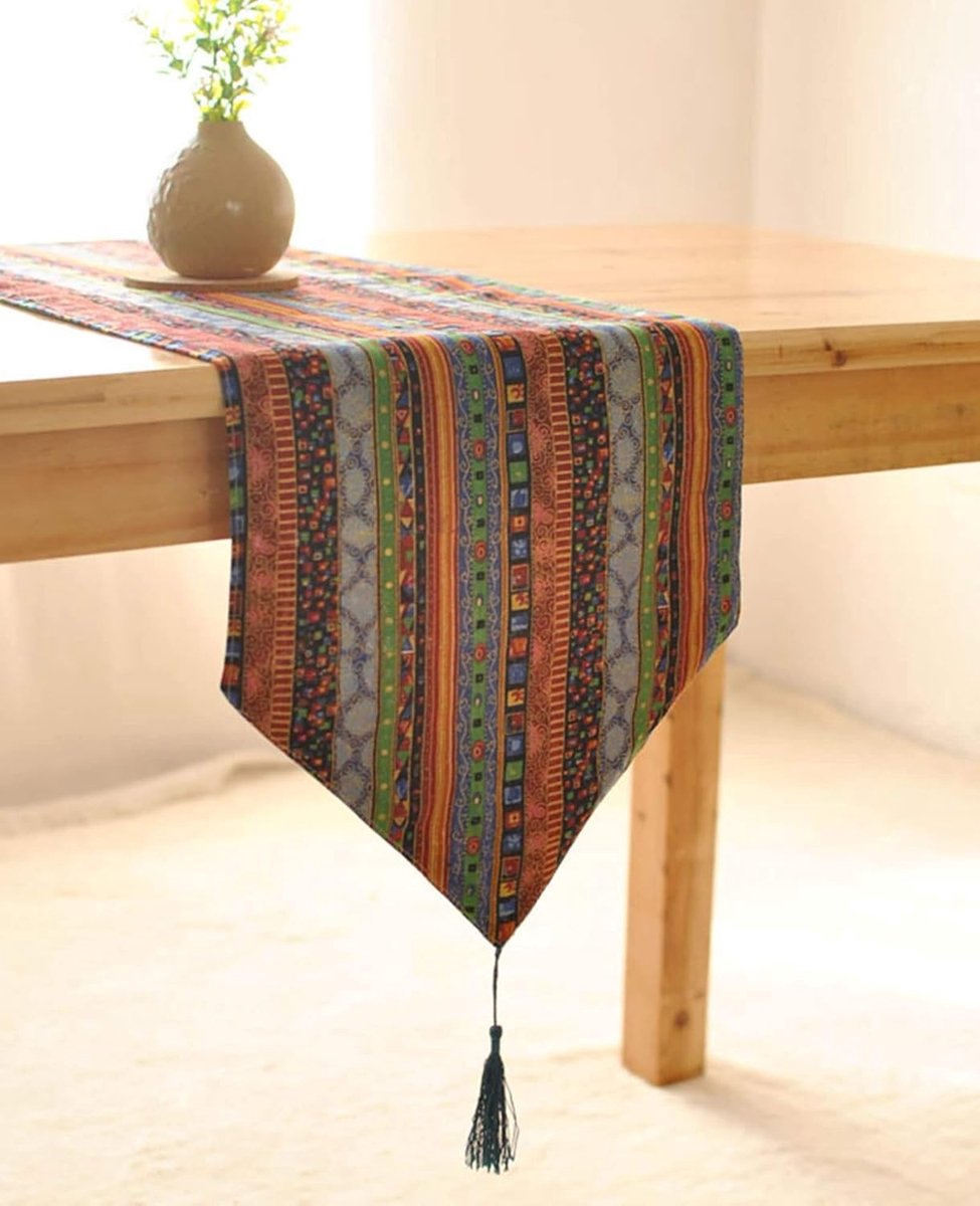 Tafelloper - Middenstuk tafel - Eettafel decoreren - Katoen linnen - 30x140CM - Bruin groen