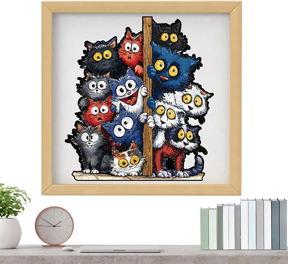 Houten Katten Puzzel - Decoratie Set - Concentratie Hulp - 3D Gelaagd Ontwerp - 20 x 15 cm - Niet gespecificeerd
