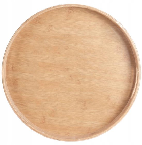 Rond dienblad van lichtbruin bamboehout met een subtiele nerf.