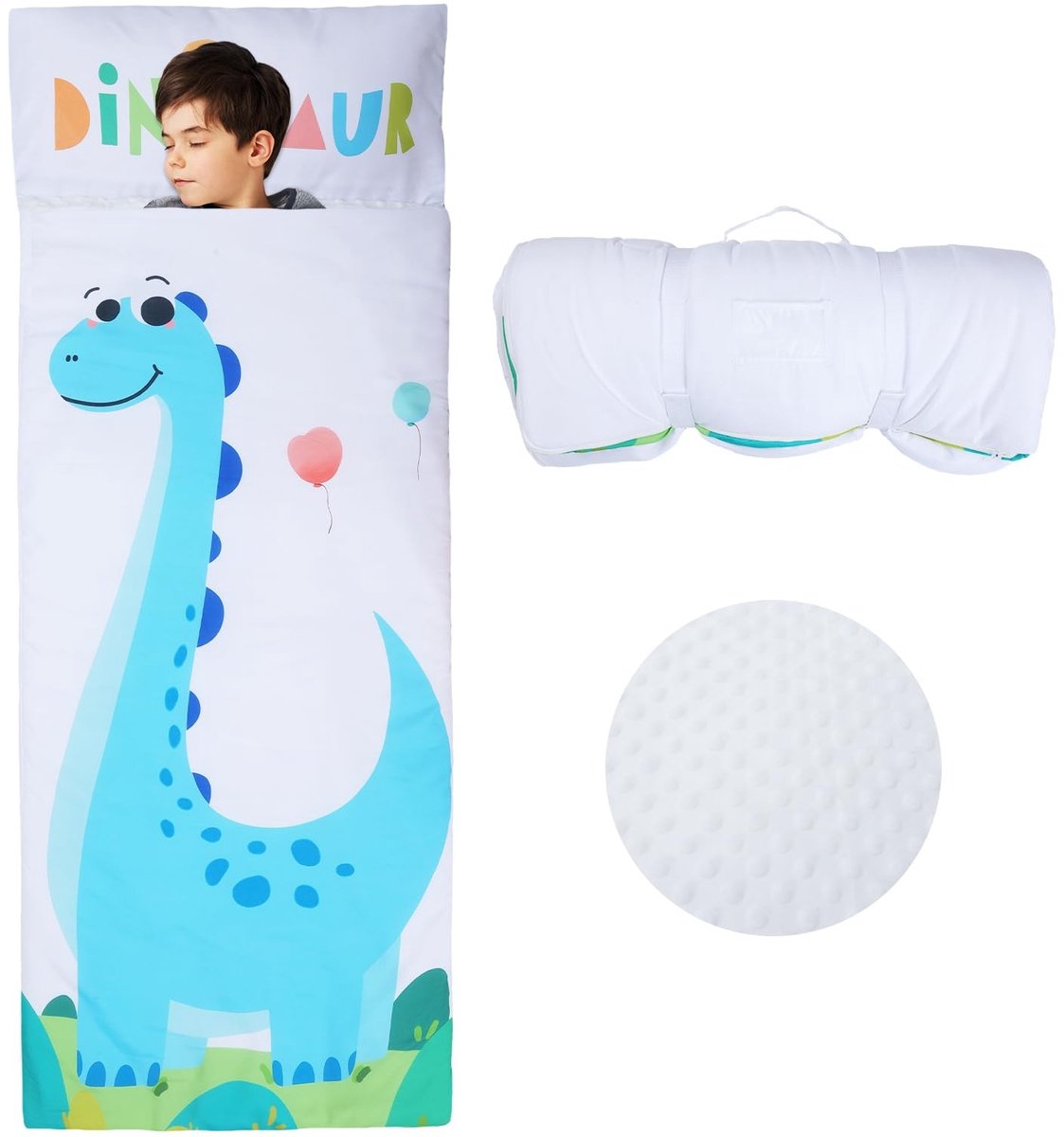 JHUBERS- Kinderslaapzak peuter 60 x 150 cm - Opvouwbare Slaapzak - Dubbele Rits - Machinewasbaar - Hoogwaardig Polyester - Zachte Minky Stippen - Slaapmat