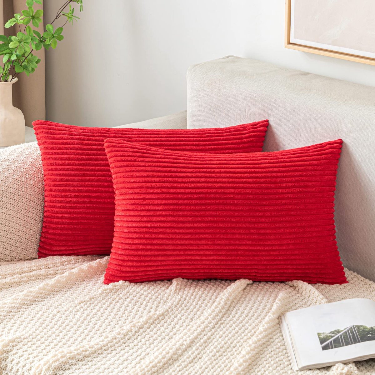 BRENZOOS - Ribfluwelen Kussensloop 30 x 50 cm Rood