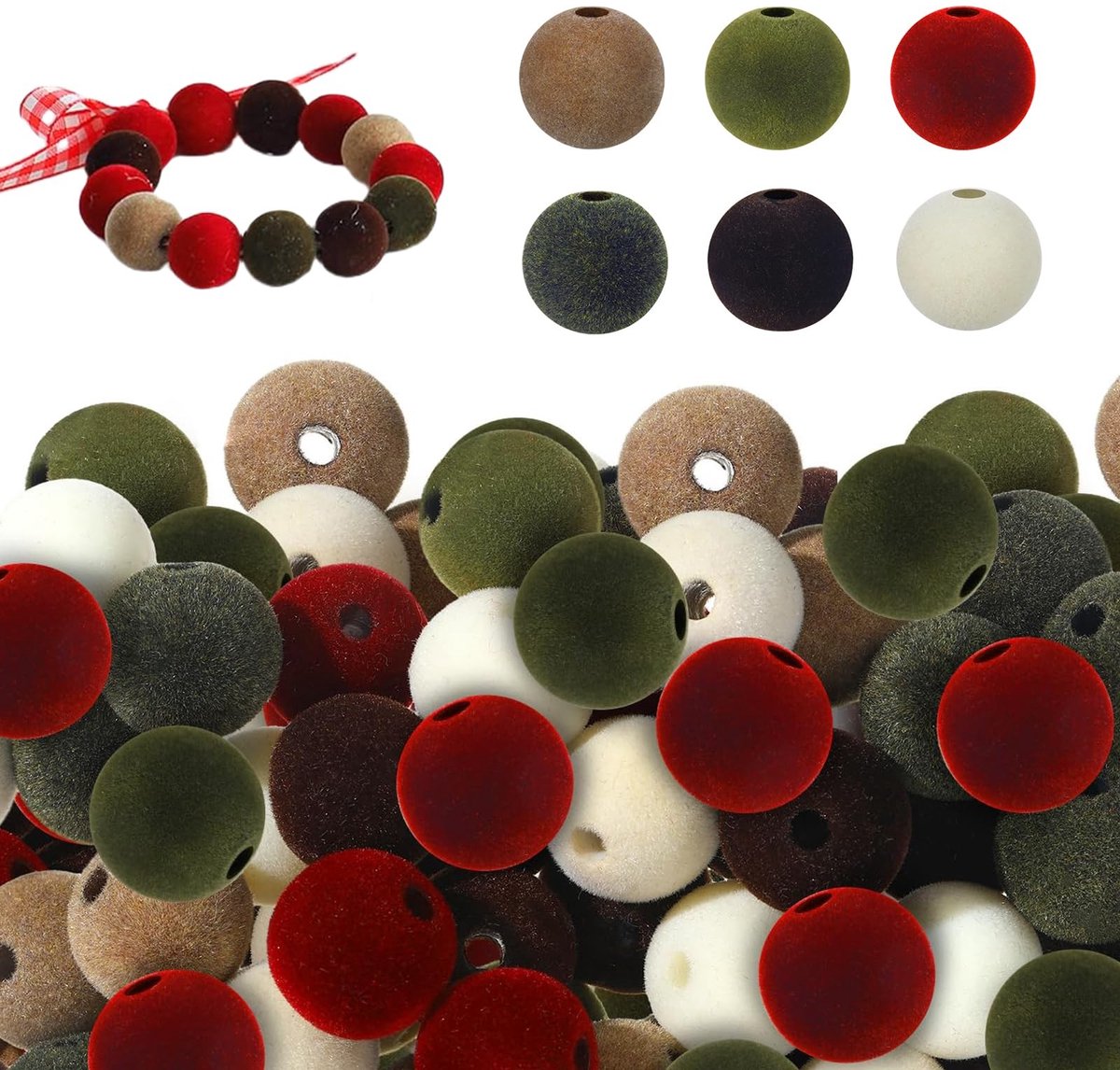 BRENZOOS- Kerstkralen 30 stuks - Fluwelen Kralen - Siliconen Kralen - Houten Kralen - Sieraden Maken - Duurzaam Vlokmateriaal
