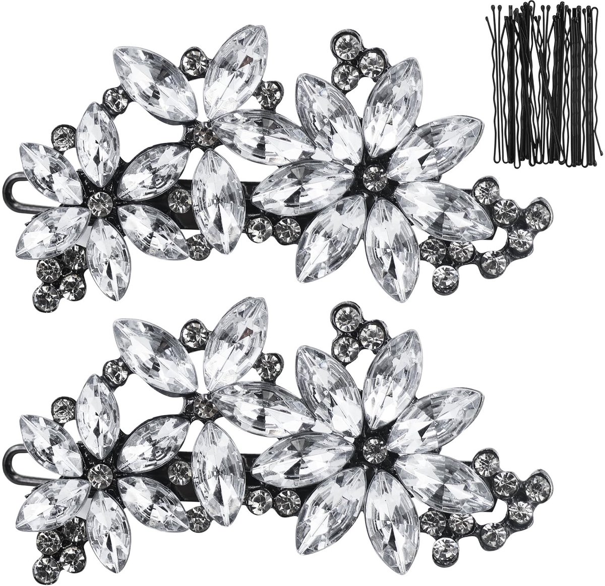 BRENZOOS- Haarspelden 20 Stuks - Zilveren Haarspelden - Strass/Haaraccessoires - Bruidsmeisjes/Meisjes - Elegant Bloemenontwerp - Hoogwaardige Legering