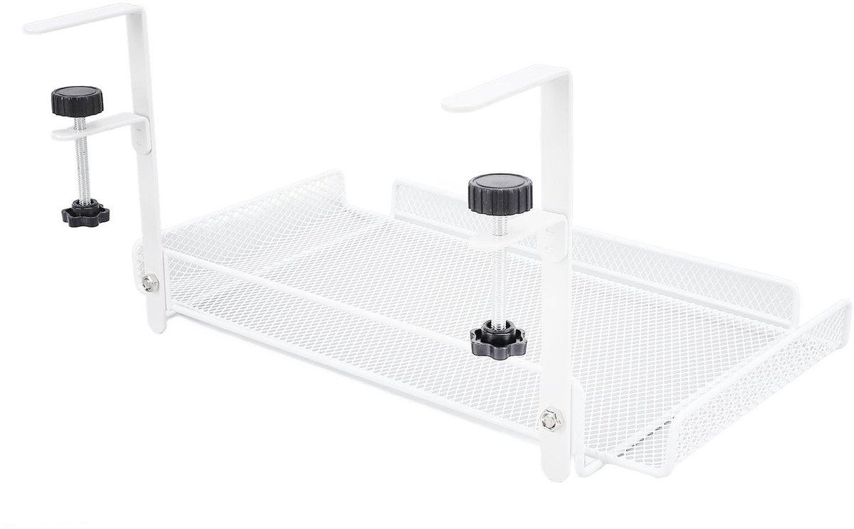 JHUBERS - Klem op Opslag Onder Bureau Organizer - Kabelbeheer - Wit - Plank Mand - Draad Router Stroomstrip - Geschikt voor Kantoor en Studie - Mod...
