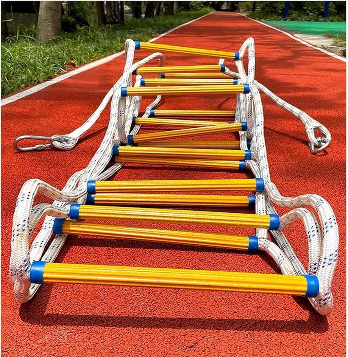 Ontsnappingsladder - Touwladder Nood - Veilig Ontsnappen - Lichtgewicht Draagbaar - 20 Meter - Blauw Wit
