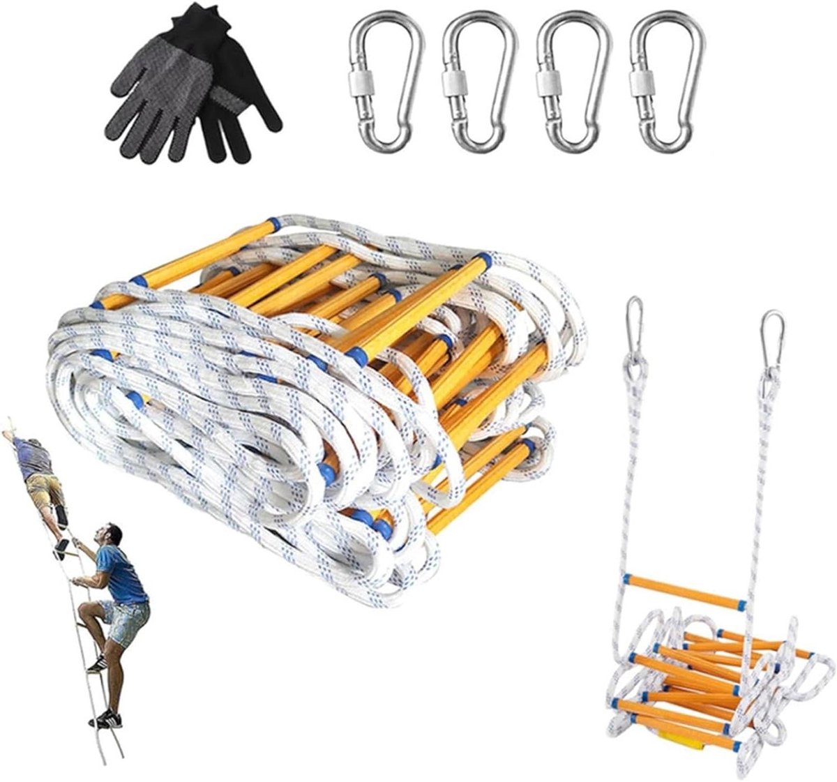 Noodladder - Reddingsladder Touwladder - Hoogbouw Ontsnapping - Vlamvertragend Polyester - 16 ft - Zwart