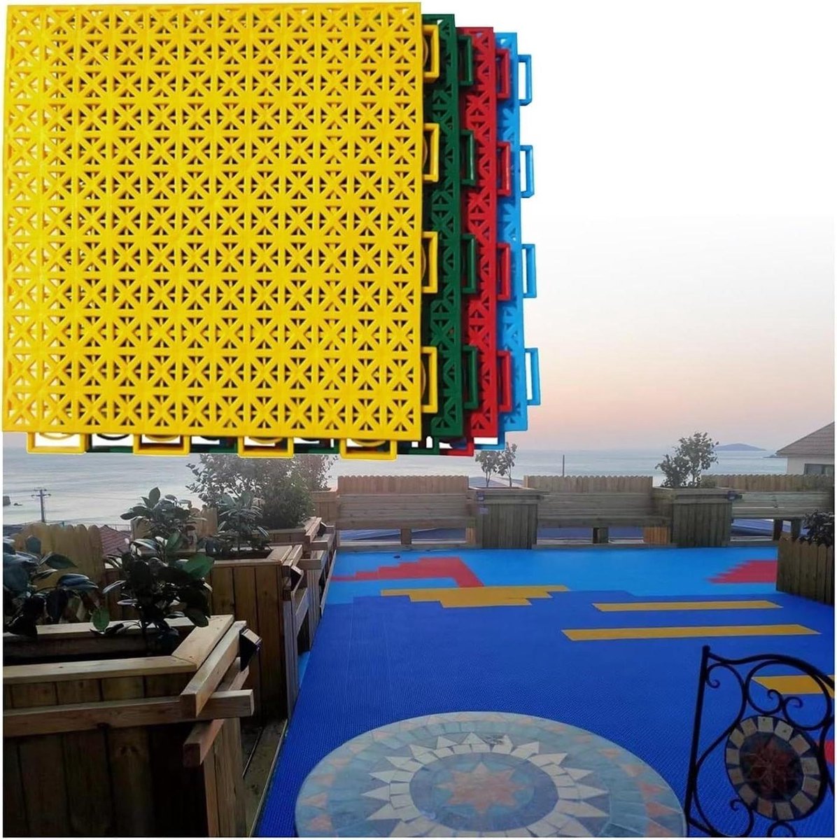 Sportveldtegels - Modulaire vloer - Buiten sporten - Drainage ontwerp - 16 stuks - Blauw