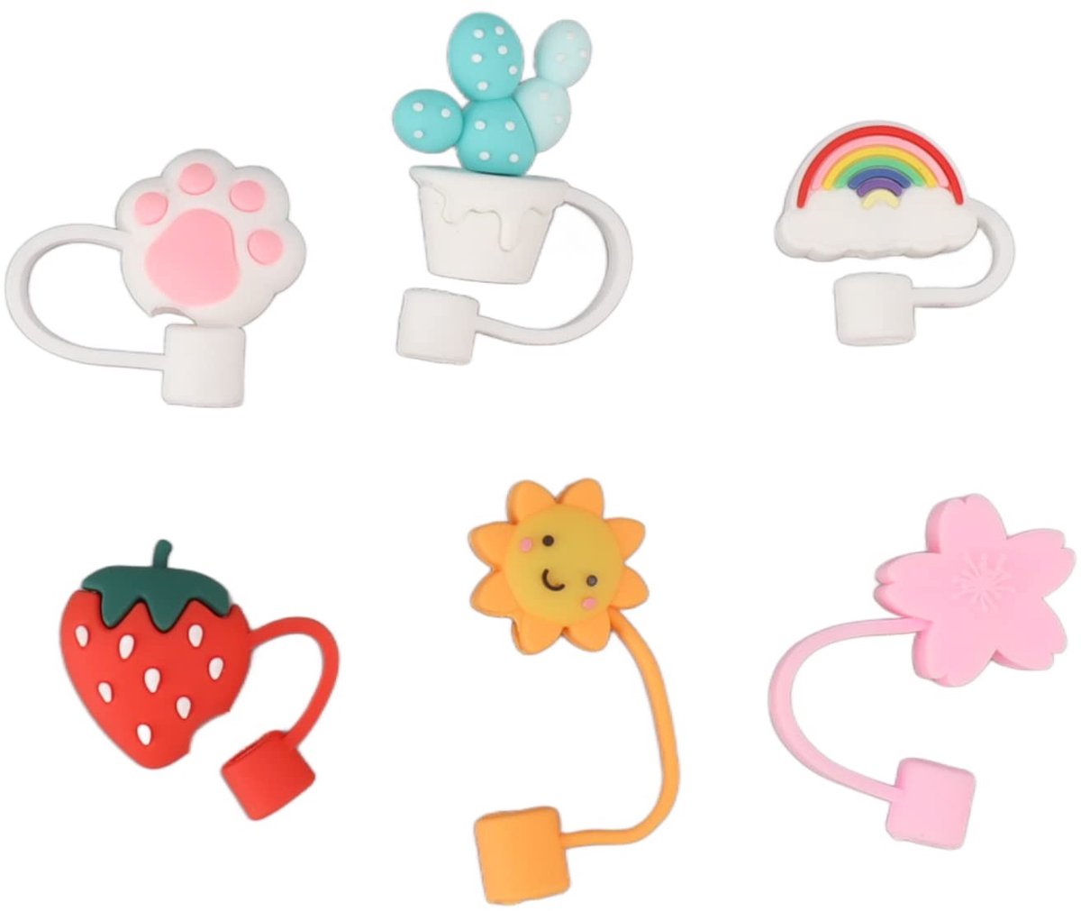 Dailygoods- Rietjesafdekkap Herbruikbaar - 6 Stuks - Siliconen - Stofdicht - Cartoon Dieren - Hygiënisch Ontwerp - Strodop