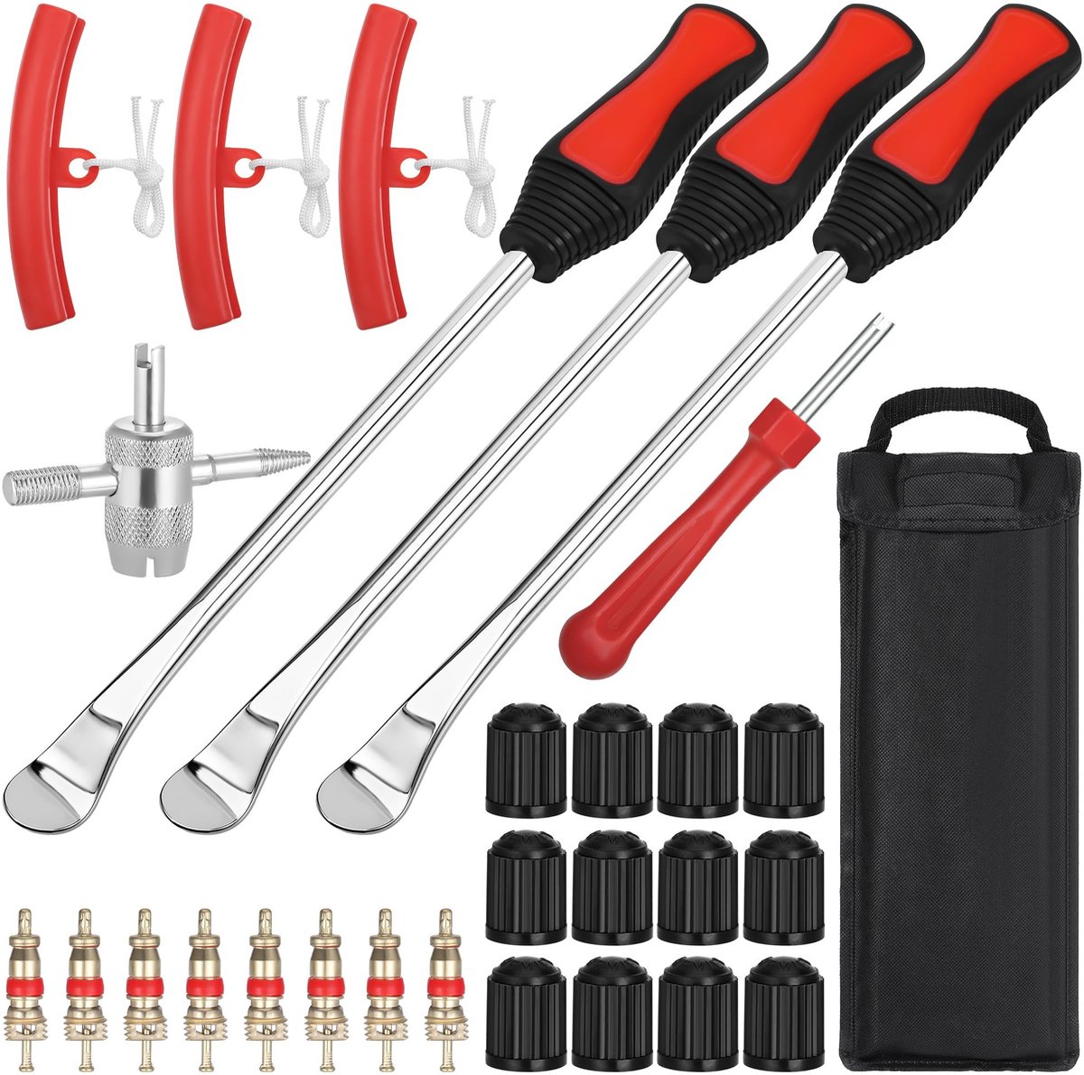 Dailygoods- Bandenmontagehendel 29 Stuks - Bandenlichters 29.5cm - Velgbeschermers - Ventielkernen - Ventielkappen - Opbergtas