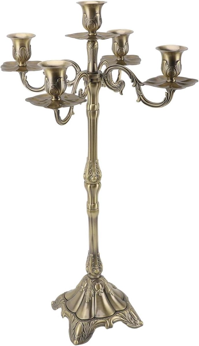 Vintage Kandelaar - Kaarsenhouder - Feestelijke Decoratie - Stabiele Basis - 65cm - Brons