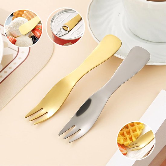 Roestvrij Staal Spork - Vork Lepel - Eten Bereiden - Spiegelgepolijst - 2 Stuks - Rose Goud — afbeelding 2