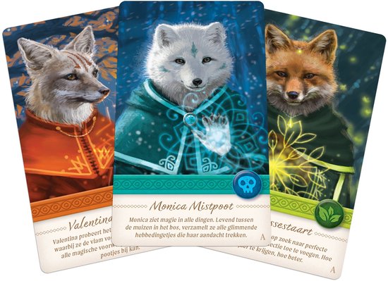 Drie kaarten met dieren: vos, witte vos en vos met spreuken.