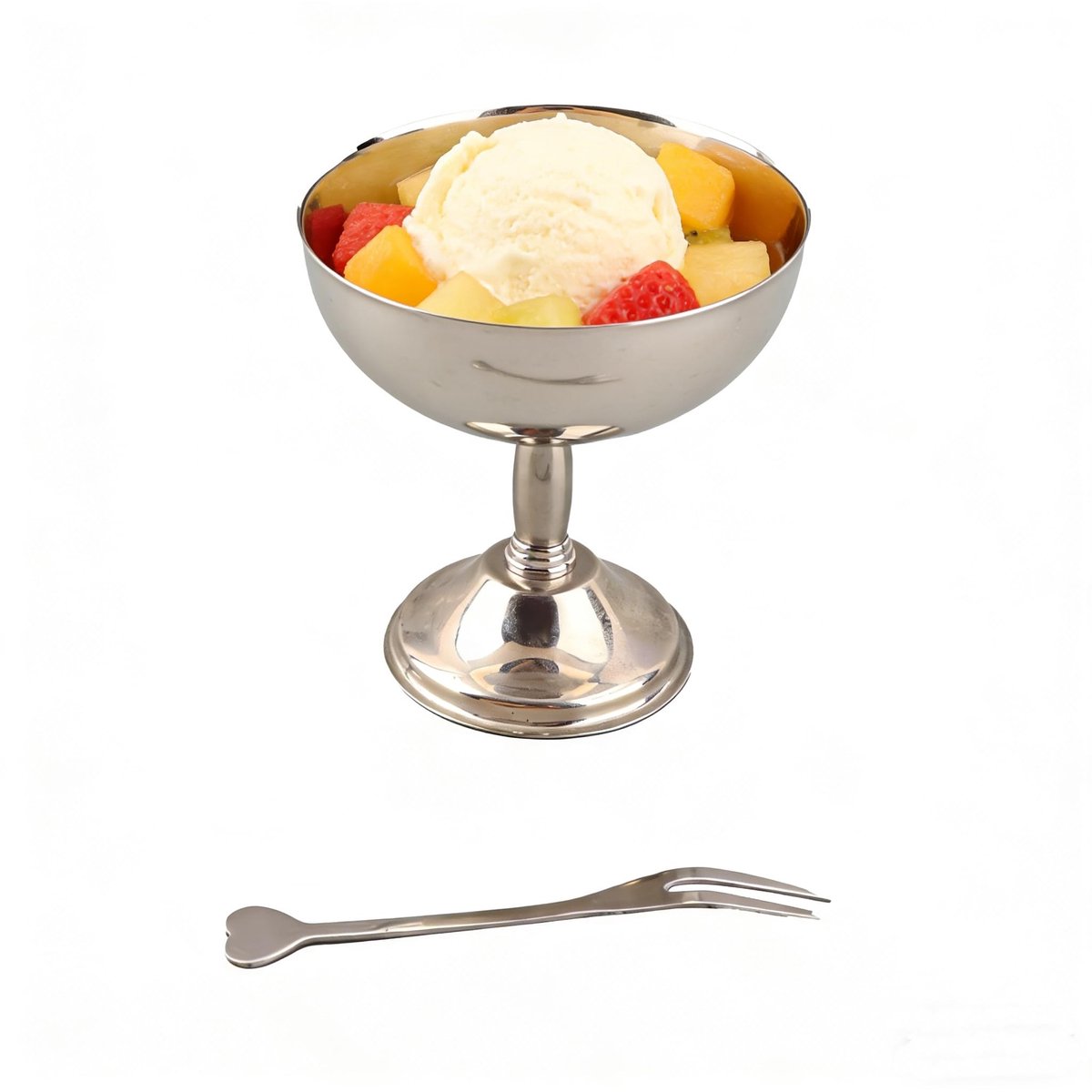 Dailygoods- Ijsbeker Roestvrij Staal - Retro Dessertkom - Inclusief Lepel - Ideaal voor Thuis/Feestjes - Duurzaam Materiaal - Afmetingen 11 cm