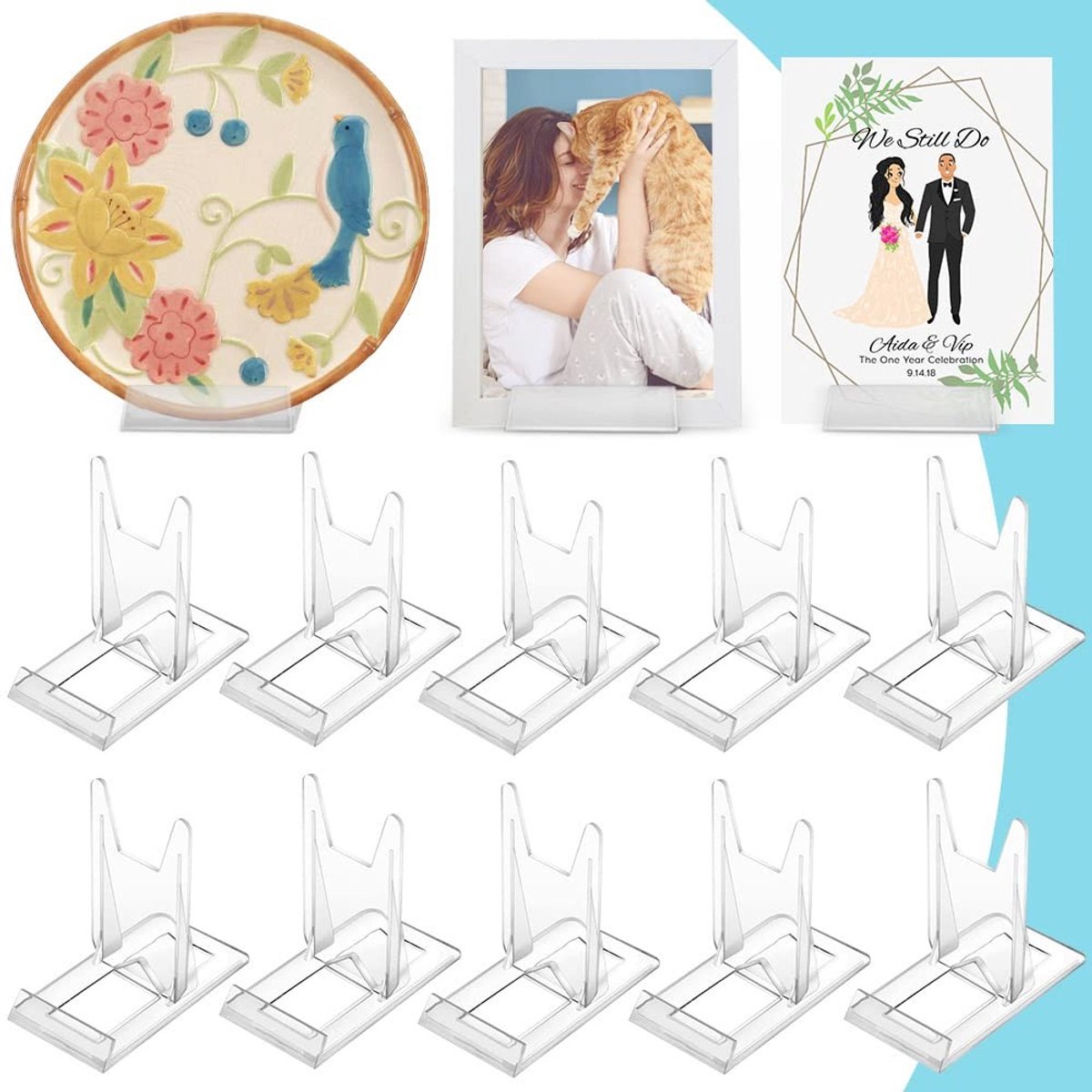 Dailygoods- Displaystandaard - 10 Stuks - Verstelbare Acryl Houder - Duurzaam Kunststof - Multifunctionele Ezel - Perfect voor Kunstwerkvertoning - Bordenstandaard