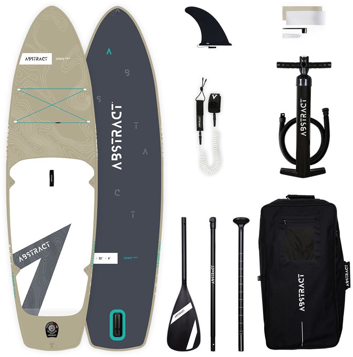 Jaws opblaasbare sup-set – stand up paddle board – allround – zandkleur – 305 x 81 x 15 cm – draaggewicht 135 kg