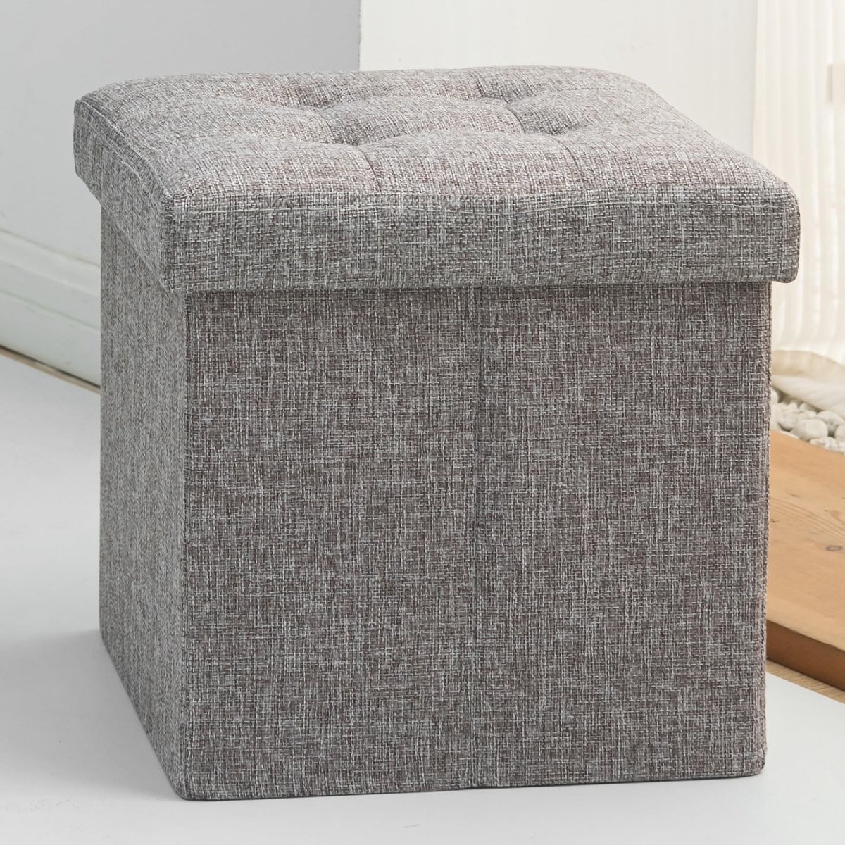 Dailygoods- Opbergdoos Opvouwbaar 30x30x30cm - Opbergdoos met Deksel - Voetbank - Extra Zitje - Schoenopberger - Grijs - Opbergkruk