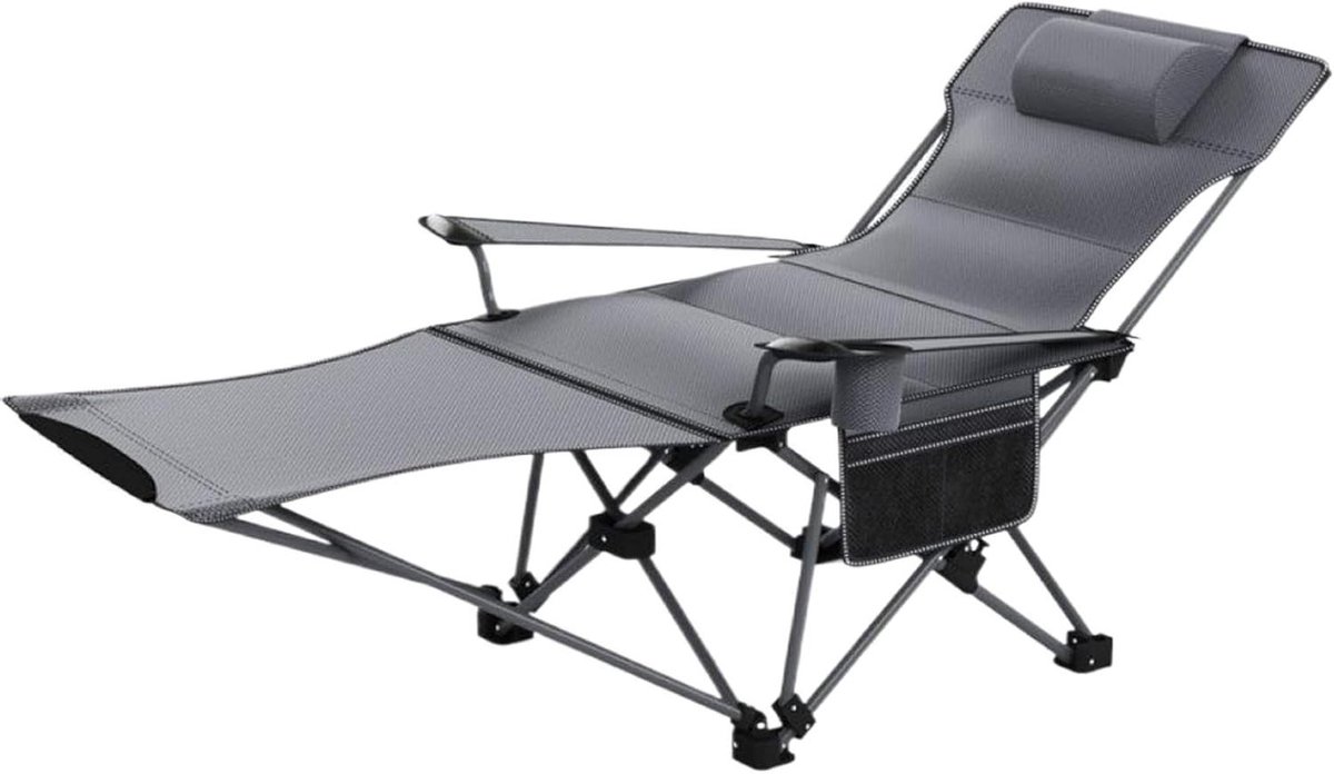 Opklapbed Volwassenen - Kampeerbed Ligstoel - Buiten Ontspannen - Verstelbare Rugleuning - 109 kg Draagvermogen - Zwart