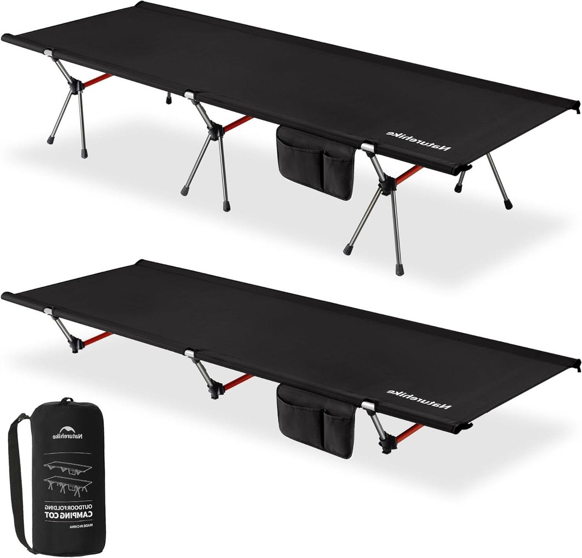 Campingbed Inklapbaar - Veldbed Opvouwbaar - Comfortabel Slapen - Twee Hoogtestanden - 190 x 70 cm - Zwart