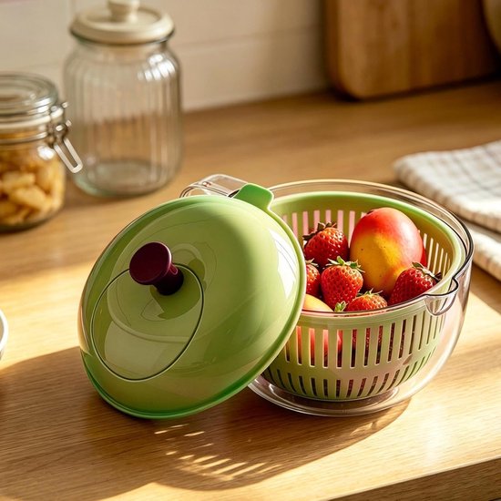 Fruitwasser Kom - Groente Slinger - Verse Salades Maken - Wiebelvrij Droogproces - 23 x 23 x 18 cm - Groen — afbeelding 3