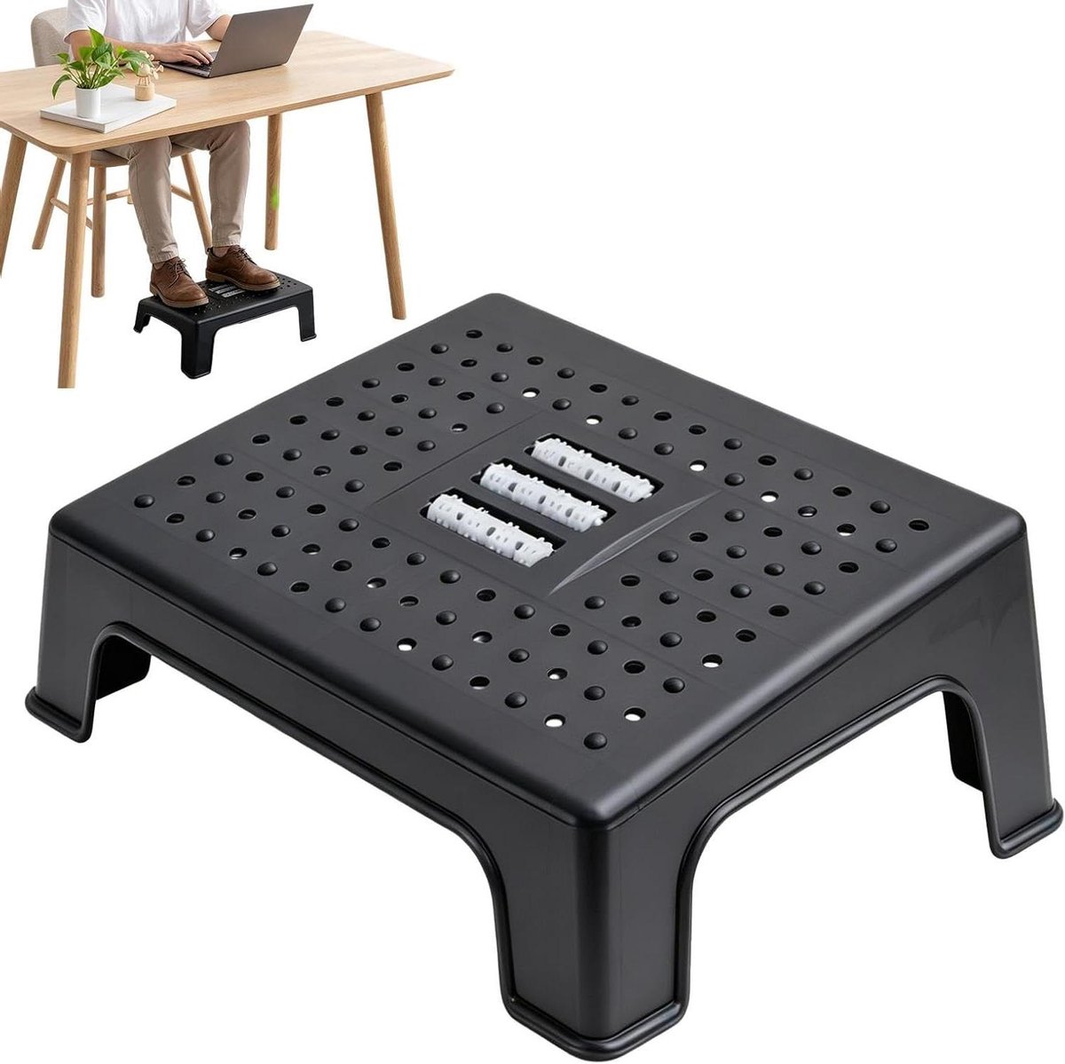 Voetsteun onder bureau - Draagbare kruk - Comfortabel werken - Ergonomisch ontwerp - 35 cm breed - Zwart