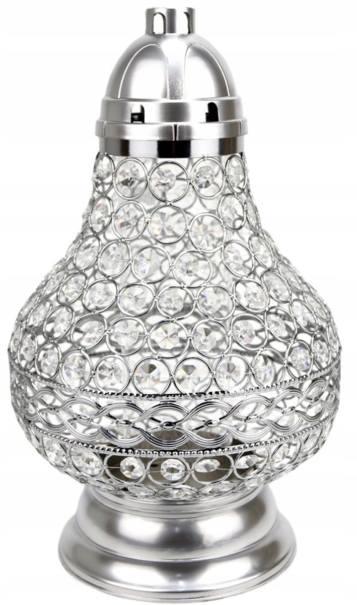 Znicz Karafa Srebrny Metalowy z Kryształkami - 38 cm Hoogte
