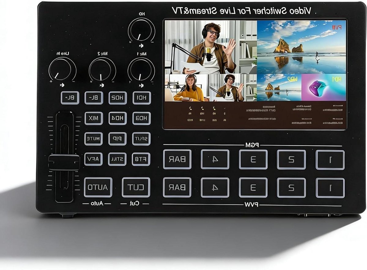 Live Streaming Switcher - Video Mixer - Professionele Uitzendingen - Ingebouwd 5-inch Scherm - 4 Kanalen - Zwart