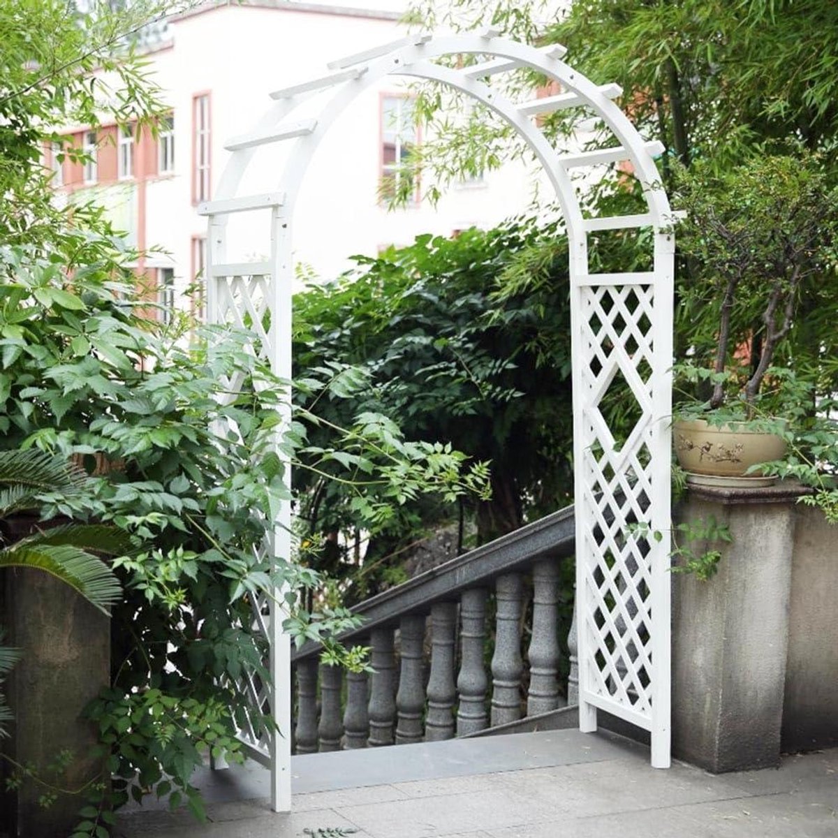 Houten Tuinboog - Rozenboog Pergola - Trouwdecoratie - Klimplant Ondersteuning - 140 cm Hoog - Wit