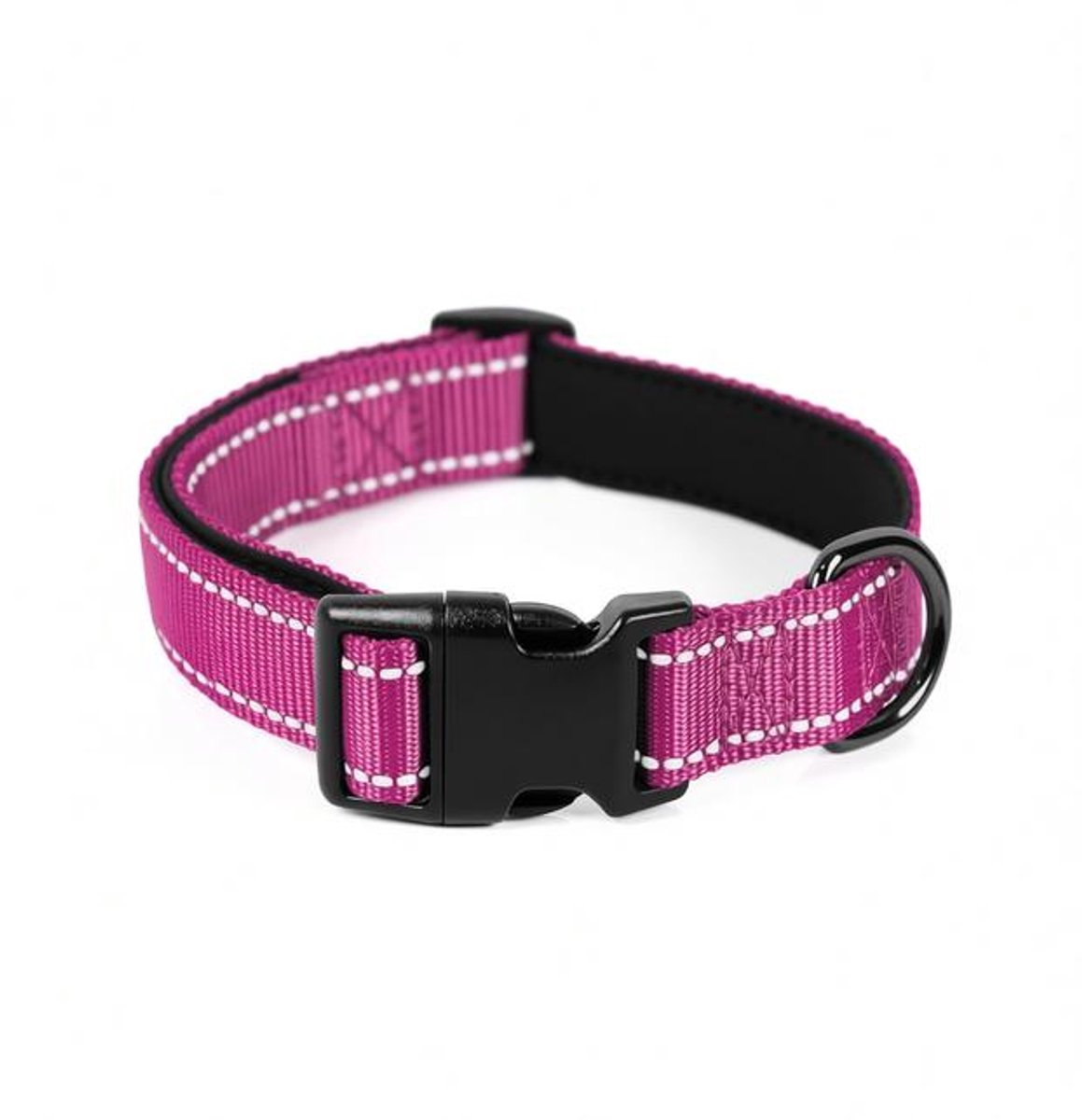 ElleMooi Zacht Gevoerde Neopreen Nylon Hondenhalsband met Reflectie, Verstelbaar, Maat L (Magenta)