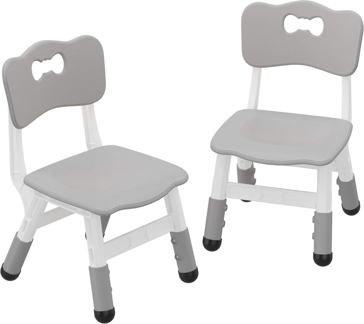 Set van 2 Verstelbare Kinderstoelen - Lichtgrijs - Hoogte in 3 Standen - Ergonomisch Design - Belastbaar tot 80 kg - Stapelbaar & Lichtgewicht - Voor Thuis en School