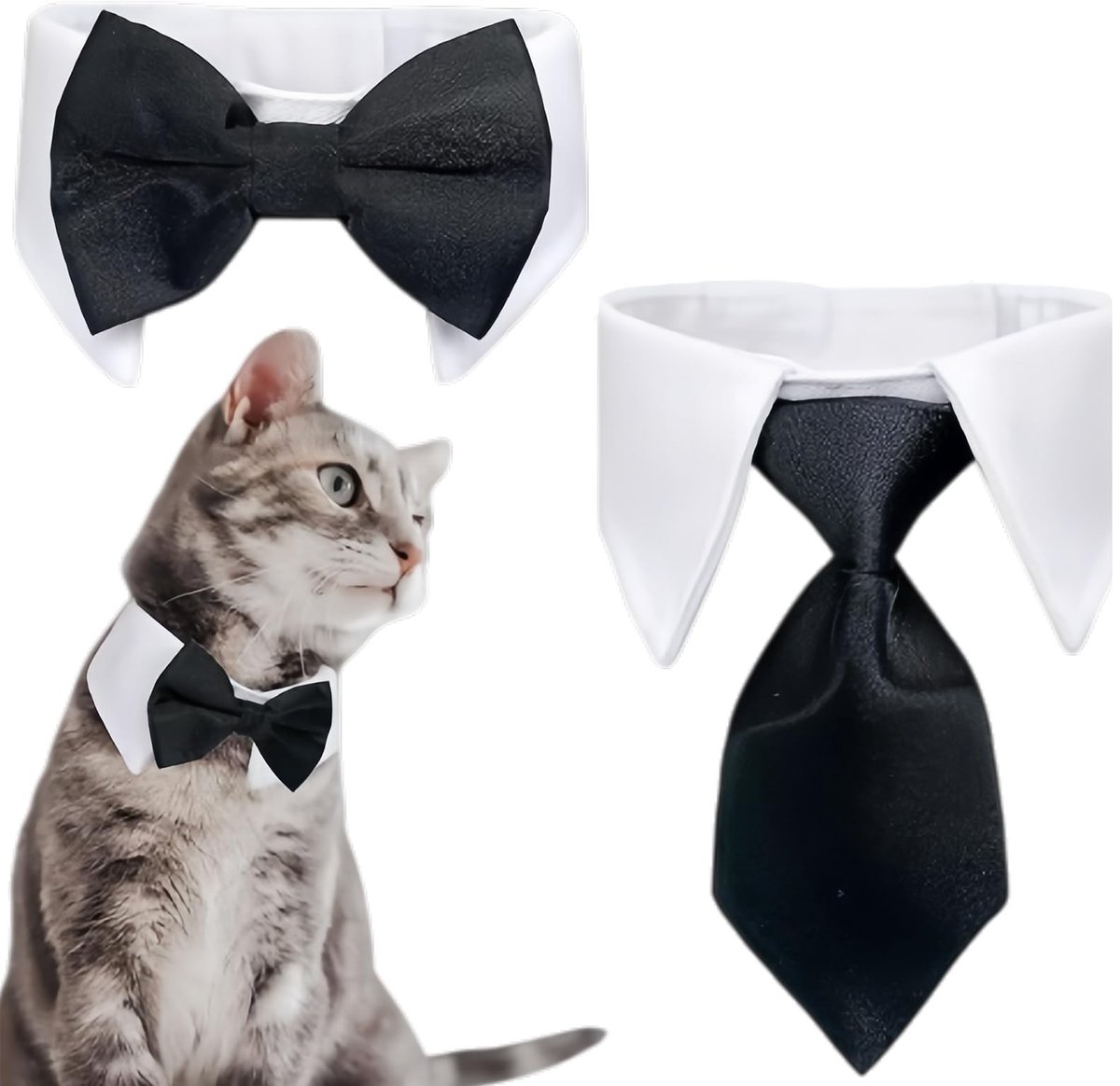 Dailygoods- Smokinghalsband Zwart/Wit - Honden/Katten - Bruiloftsvlinderdas - Kostuum - Verstelbare Gesp - Comfortabel Polyester - Hondenvlinderdas