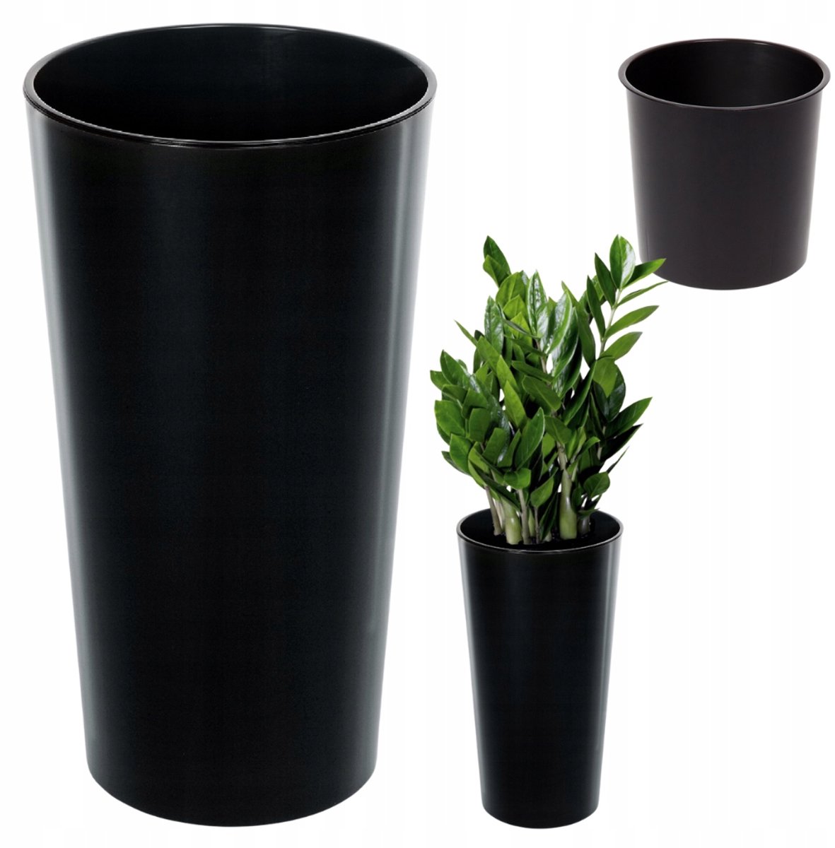 Lilia Pot Lamela Met Inzet - Buiten/Binnen, Zwart Glanzend