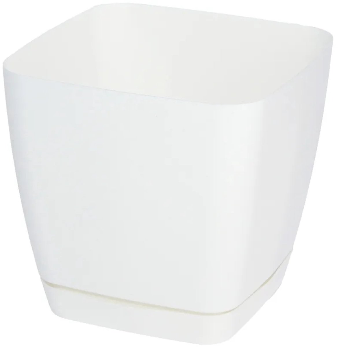 Toscana Vierkante Pot met Schotel 19cm Wit Kunststof