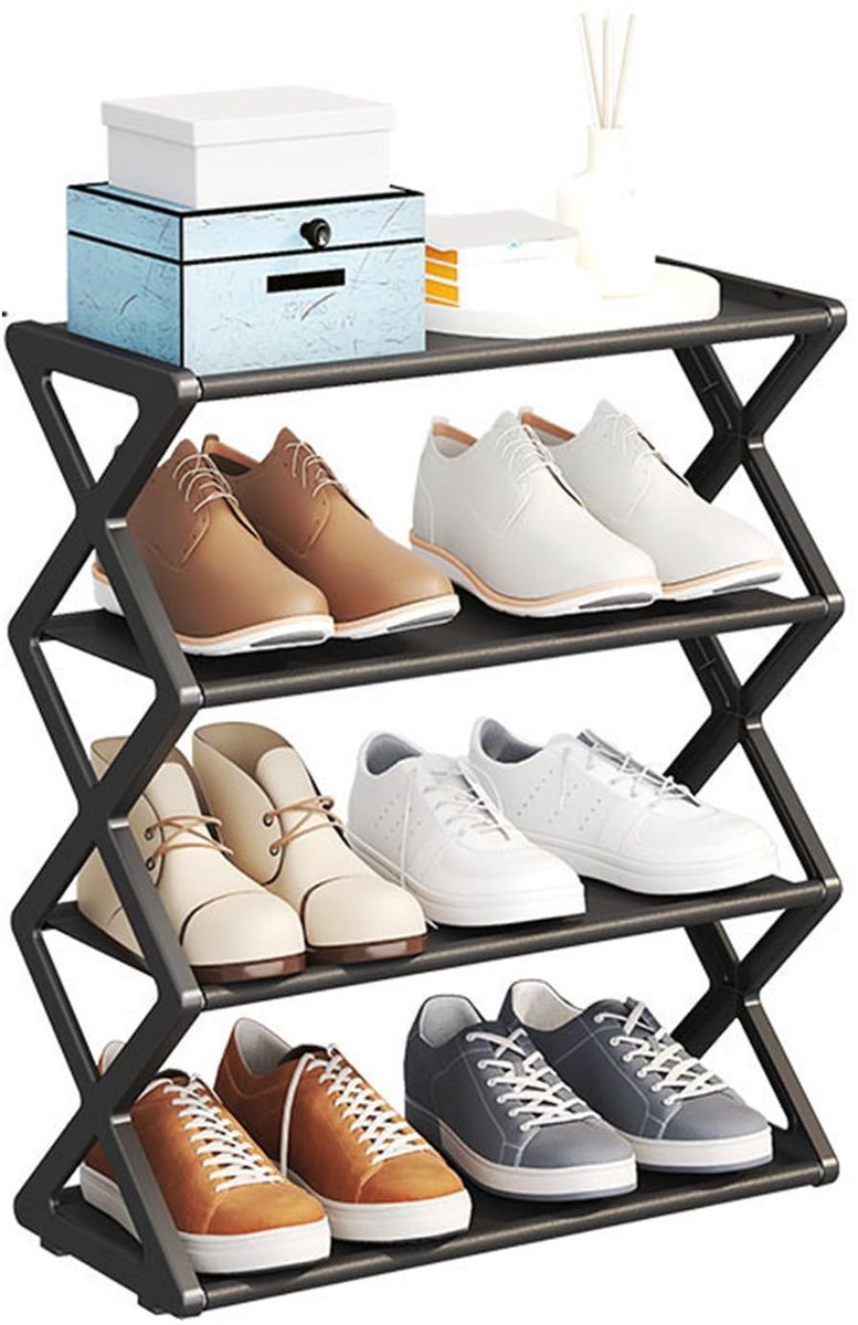 Dailygoods- Schoenenrek Opvouwbaar - 4 Lagen - Ruimtebesparend - Organisator voor Entree - Gebruiksvriendelijk Ontwerp - Eenvoudige Montage - Schoenenopberger