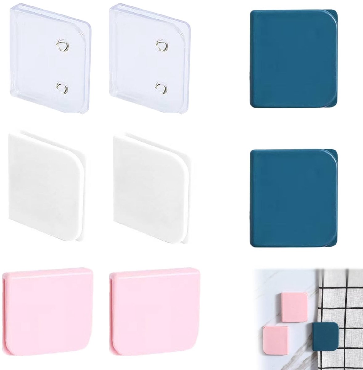 Dailygoods- Douchegordijnclips 8 stuks - Antislip Klemmen - Zelfklevend - Hoogwaardig ABS - Kleurrijke Selectie - 4,5 x 5 x 1 cm - Gordijnclips