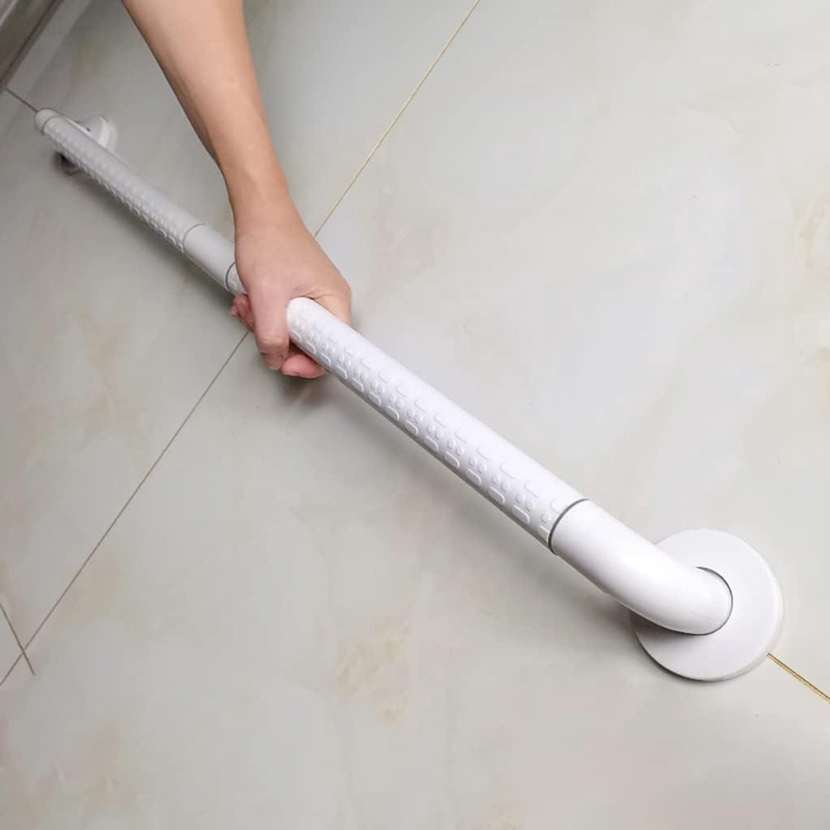 Badkamer Grab Bar - Veiligheidshandgreep Leuning - Ondersteuning in Badkamer - Antislip Nylon Buis - 60 cm - Wit
