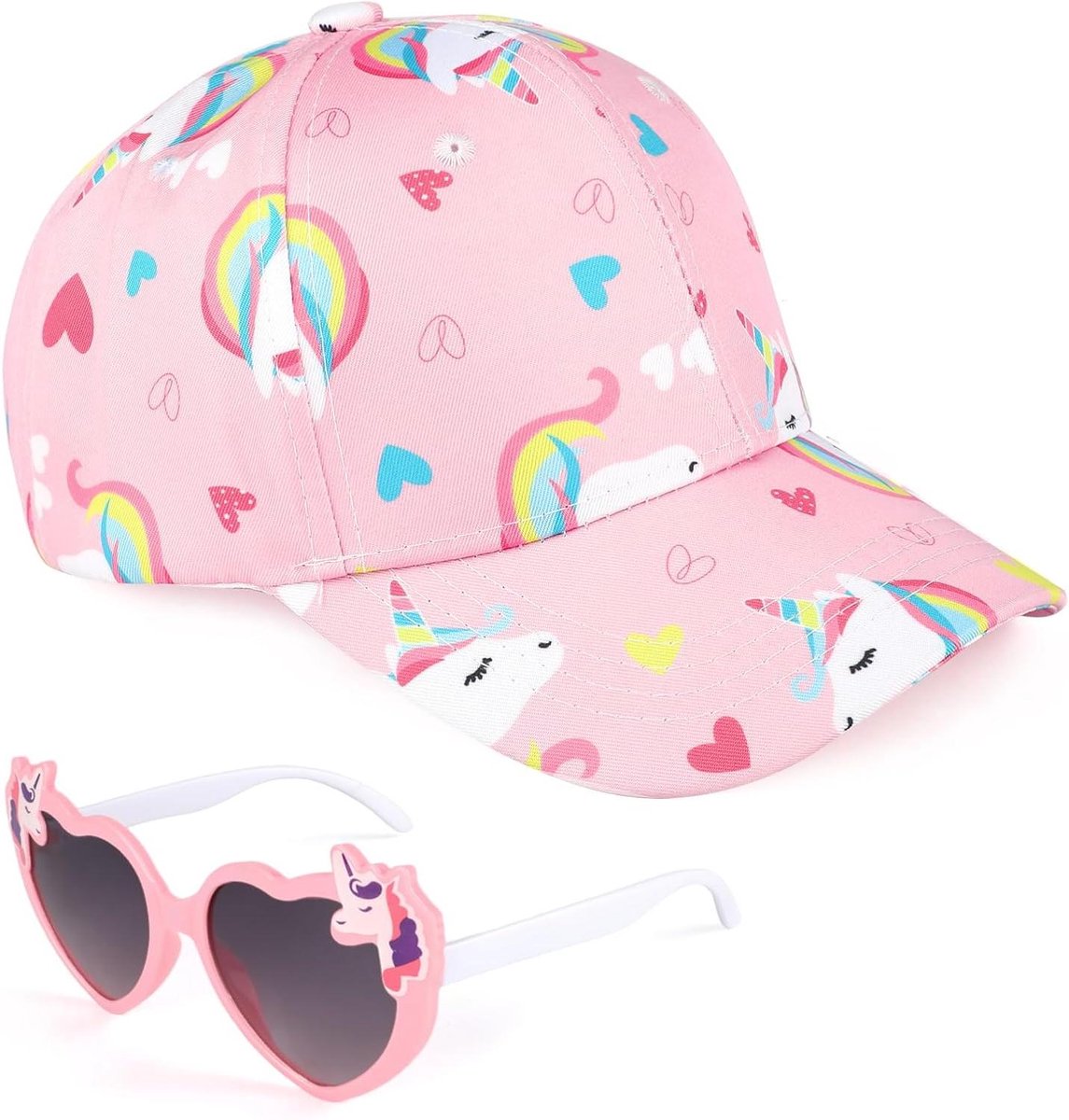 Baseball Cap Set - Unicorn Hat - Zomerse Bescherming - Met Zonnebril - 4-8 Jaar - Roze