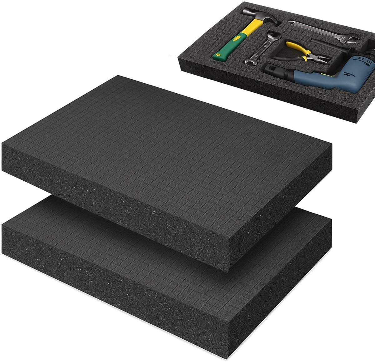 Set van 2 Zwarte Schuimblokken 405 x 305 x 50 mm voor Camera, Tablet en Gereedschap Bescherming
