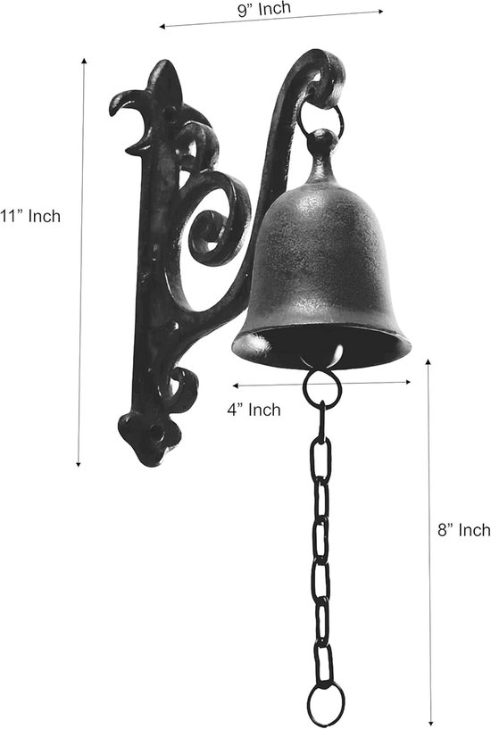 Gietijzeren Dinerbel - Deurbel Wanddecoratie - Decoratie Huis - Fleur De Lis Ontwerp - Hoogte 11 inch - Gitzwart — afbeelding 4