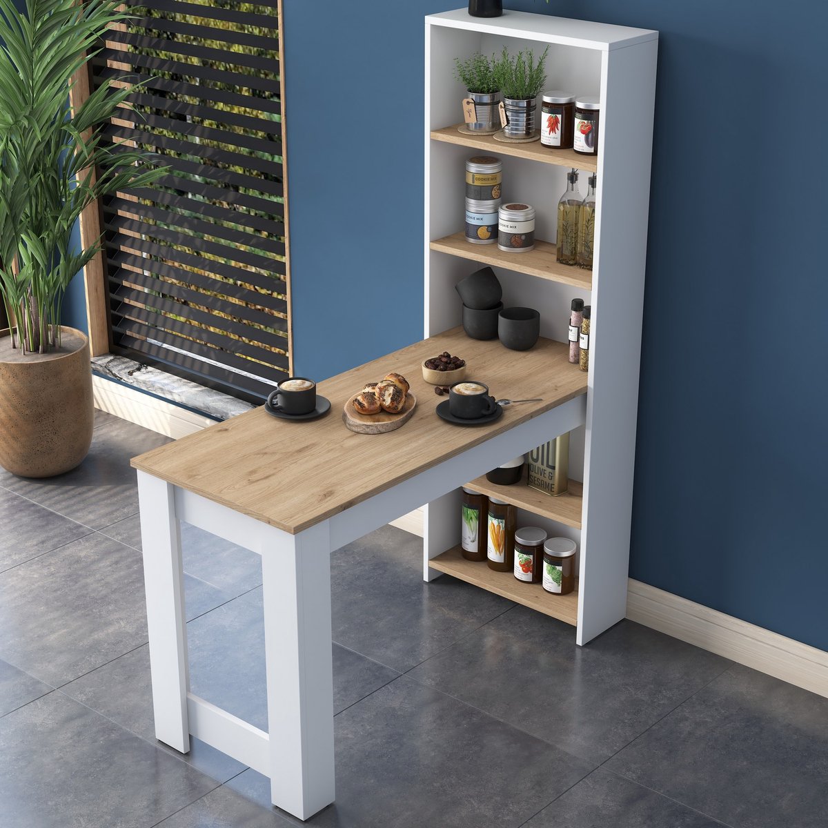 Skye Decor Asir Keukentafel met kast | 100% Melaminegecoat | 53,8 x 120 x 153,6 | Kleur: Walnootwit