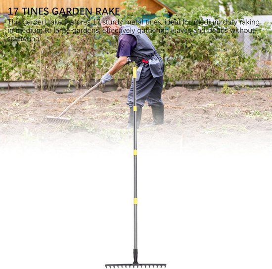Tuin hark - Bladhark hark - Onkruid verwijderen - Verstelbare steel - 165cm lang - Metaal van Merkloos	 — afbeelding 4