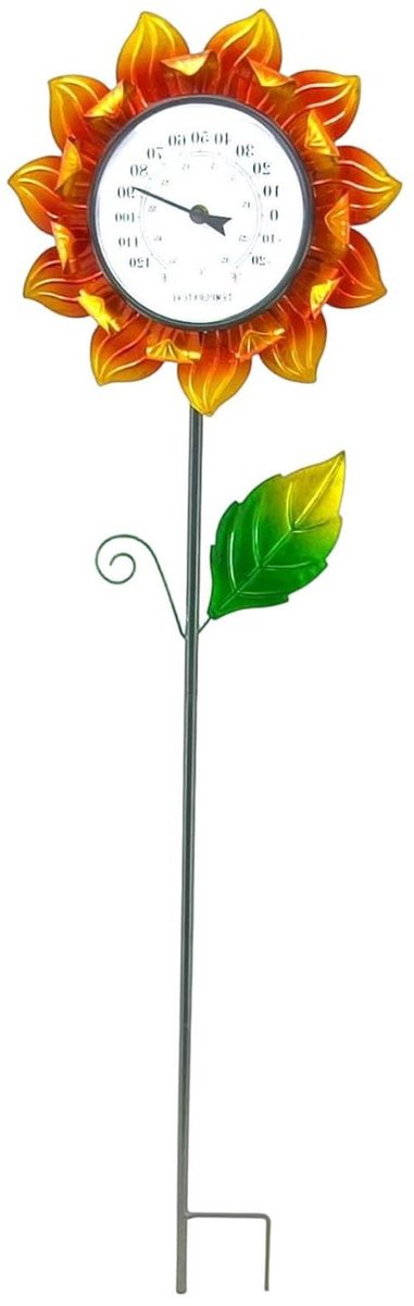 Buitenthermometer Decoratief - Tuinthermometer Weerbestendig - Temperatuur Meten - Zonnebloem Design - 102 cm - Multicolor