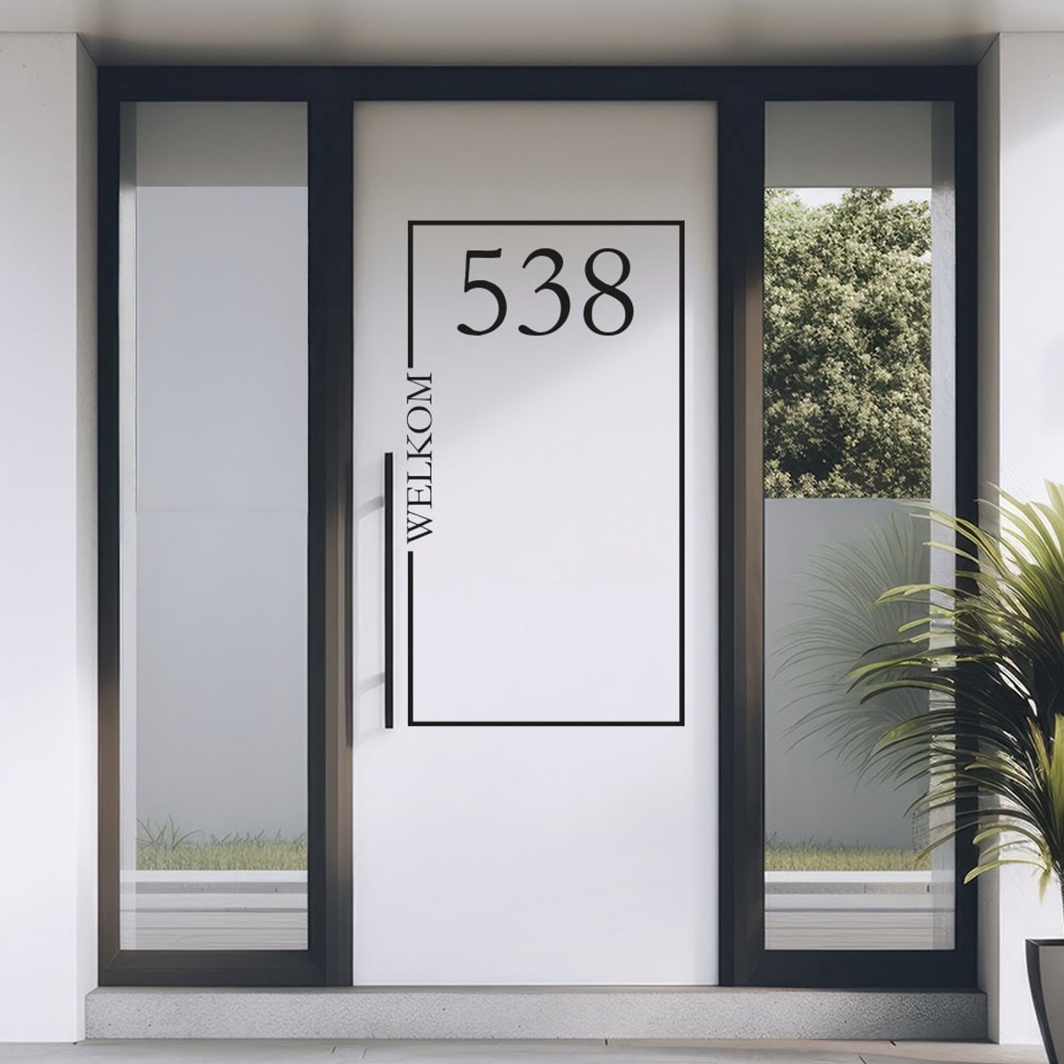 Voordeur of raamsticker huisnummer staand - Reflecterend Wit - 45 x 45 cm