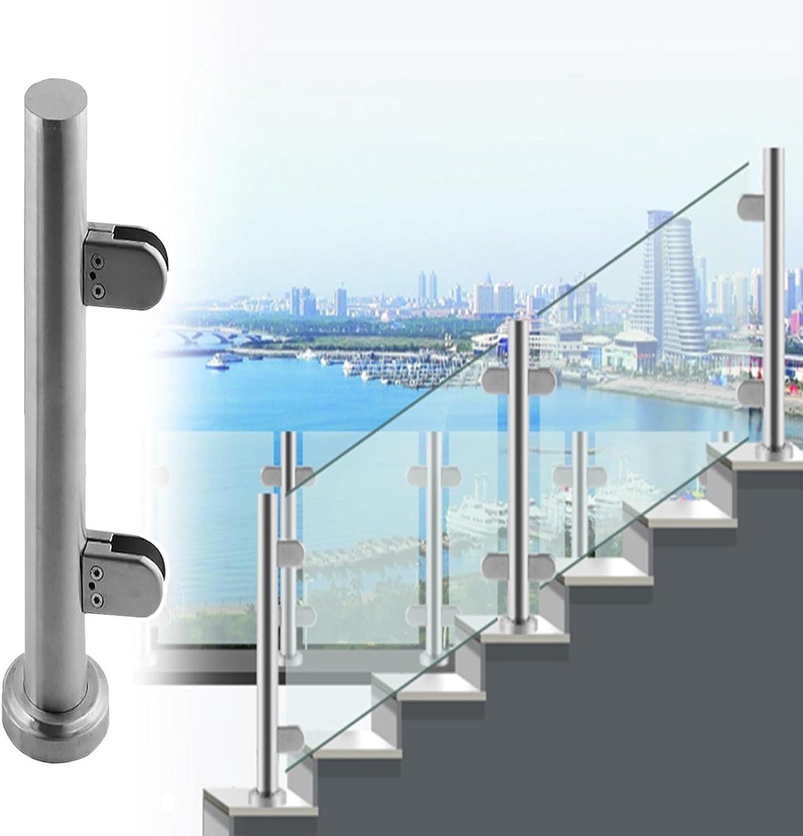 Glazen Hek Paal - Balustrade Houder - Terras Afscheiding - 304 Roestvrij Staal - 60-150cm Hoog - Zilver
