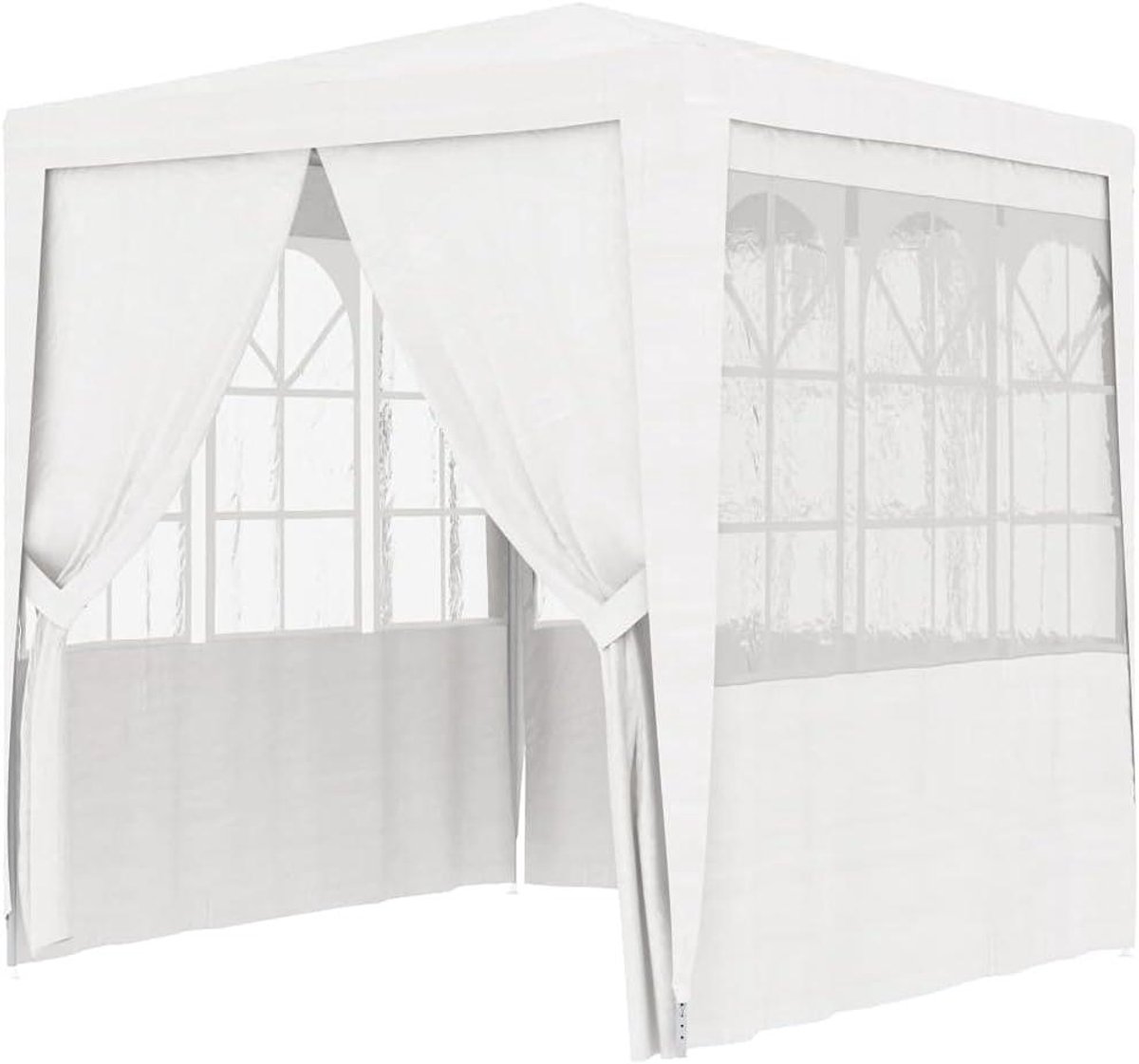 Vouwpaviljoen met zijpanelen - Partytent Tuinpaviljoen - Buitenfeesten Organiseren - UV- en waterbestendig PE - 2 x 2 m - Wit