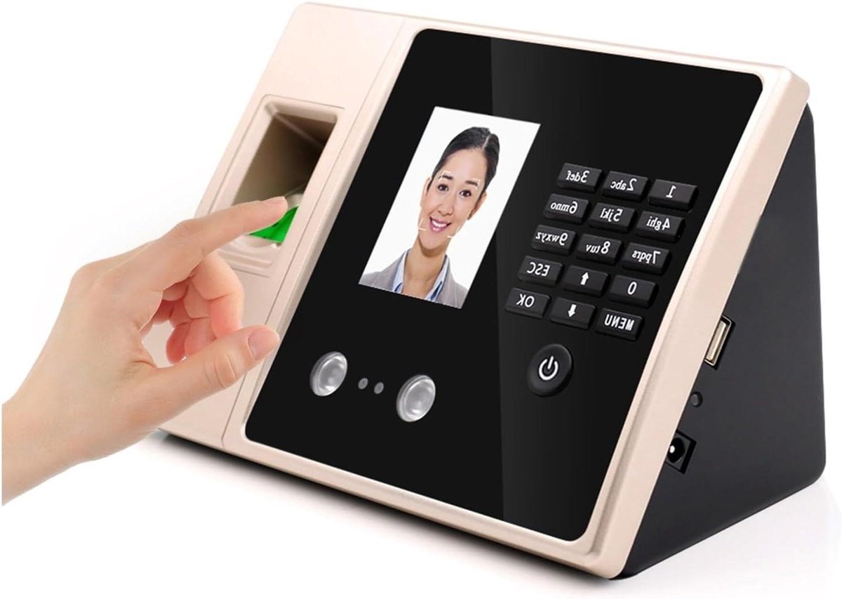 Biometrische Tijdregistratie - Prikklok Gezicht Vingerafdruk - Personeelsbeheer - Drie Authenticatiemethoden - 19.5 x 10.5 x 12 cm - Zwart